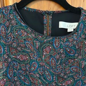 LOFT Paisley Sleeveless Shift Dress in Teal, Burgundy & Navy